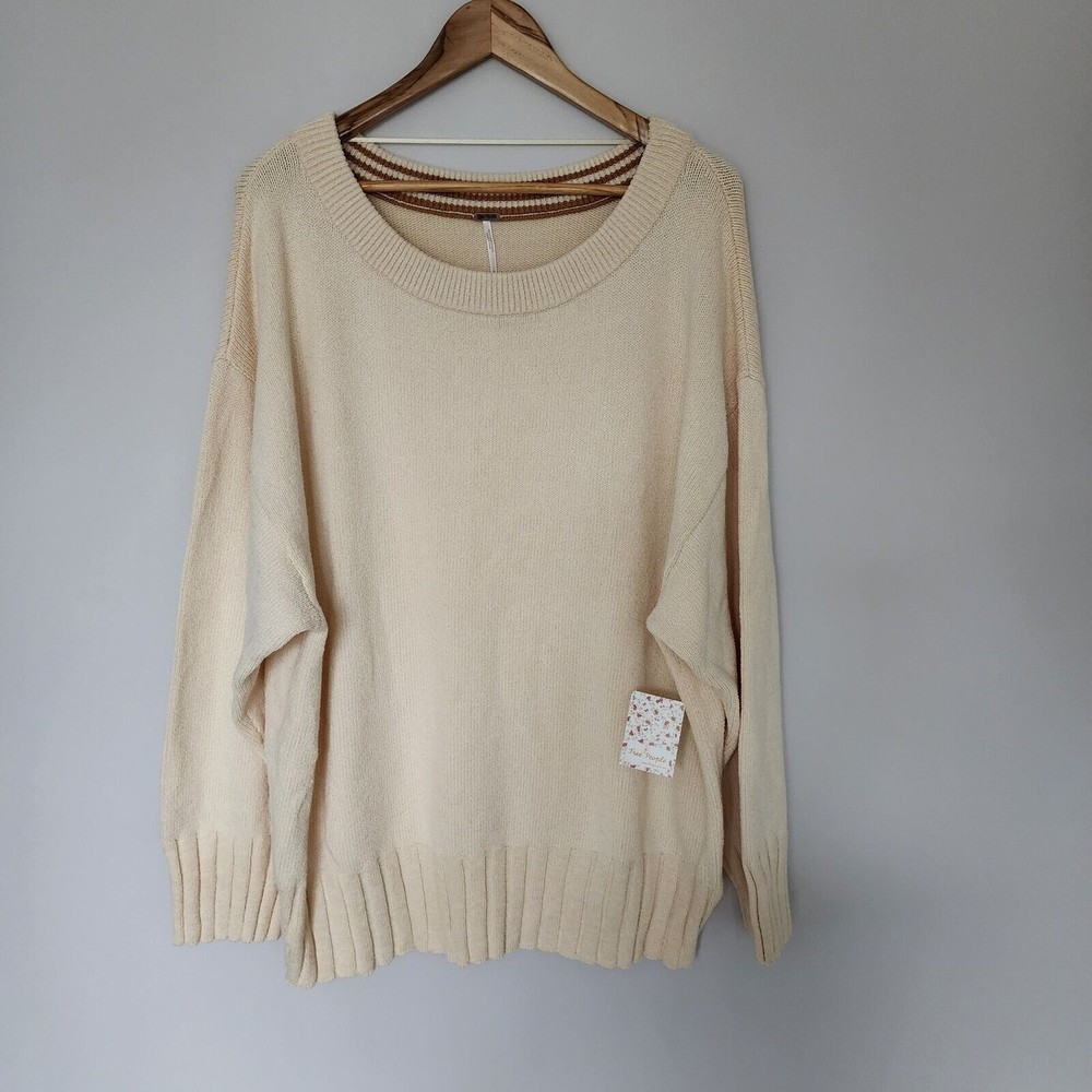 Free People Sz Large Street Fair Oversized Tunic Sweater Ivory Combo